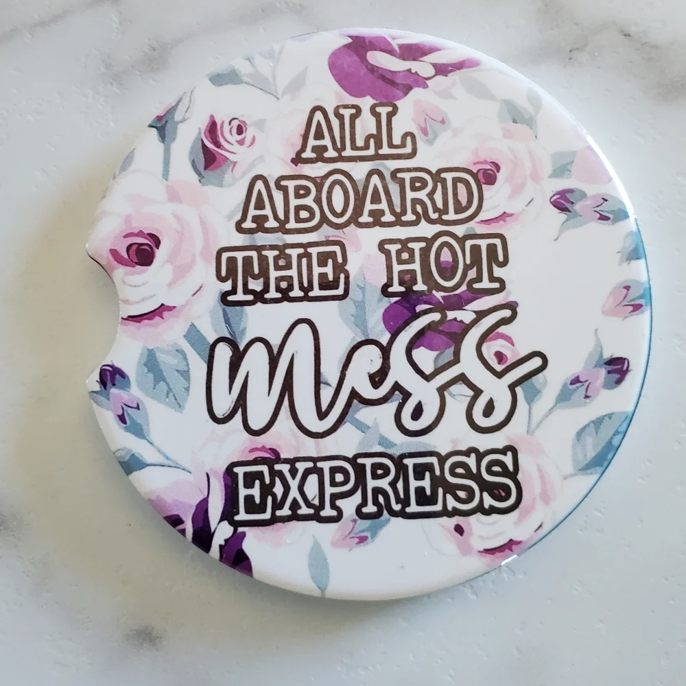 Set Of 2 Ceramic Car Coasters Funny Hot Mess